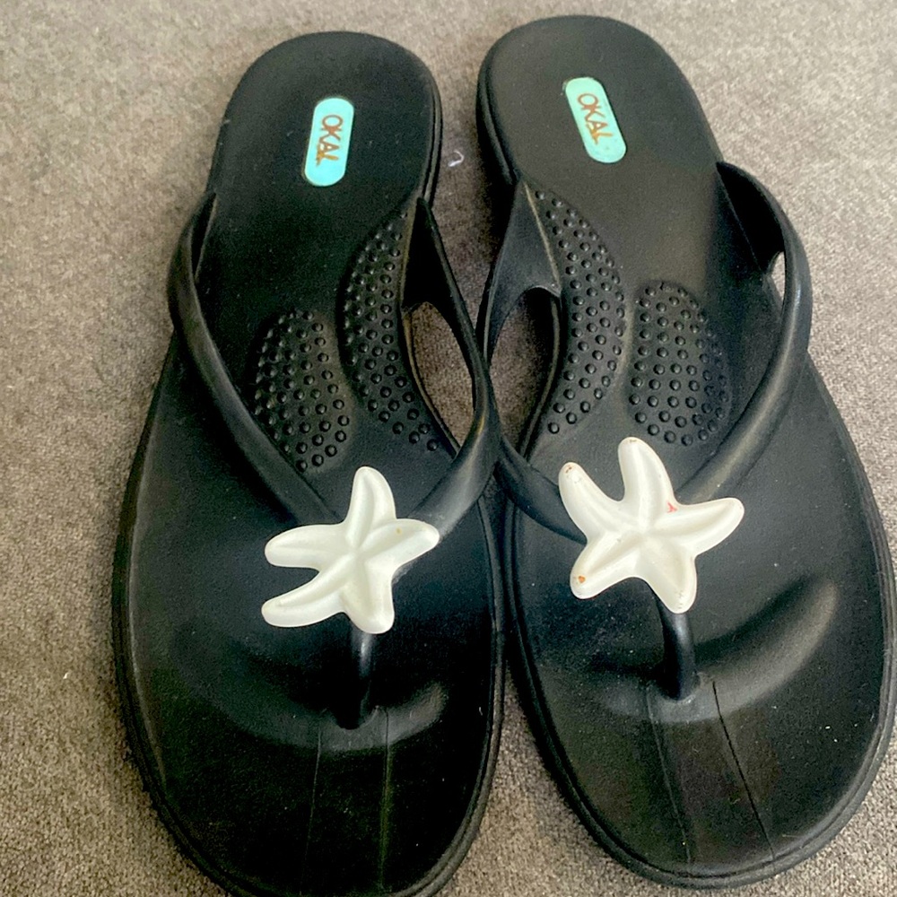 Black Oka B sandals flip flops starfish resort, beach vacation